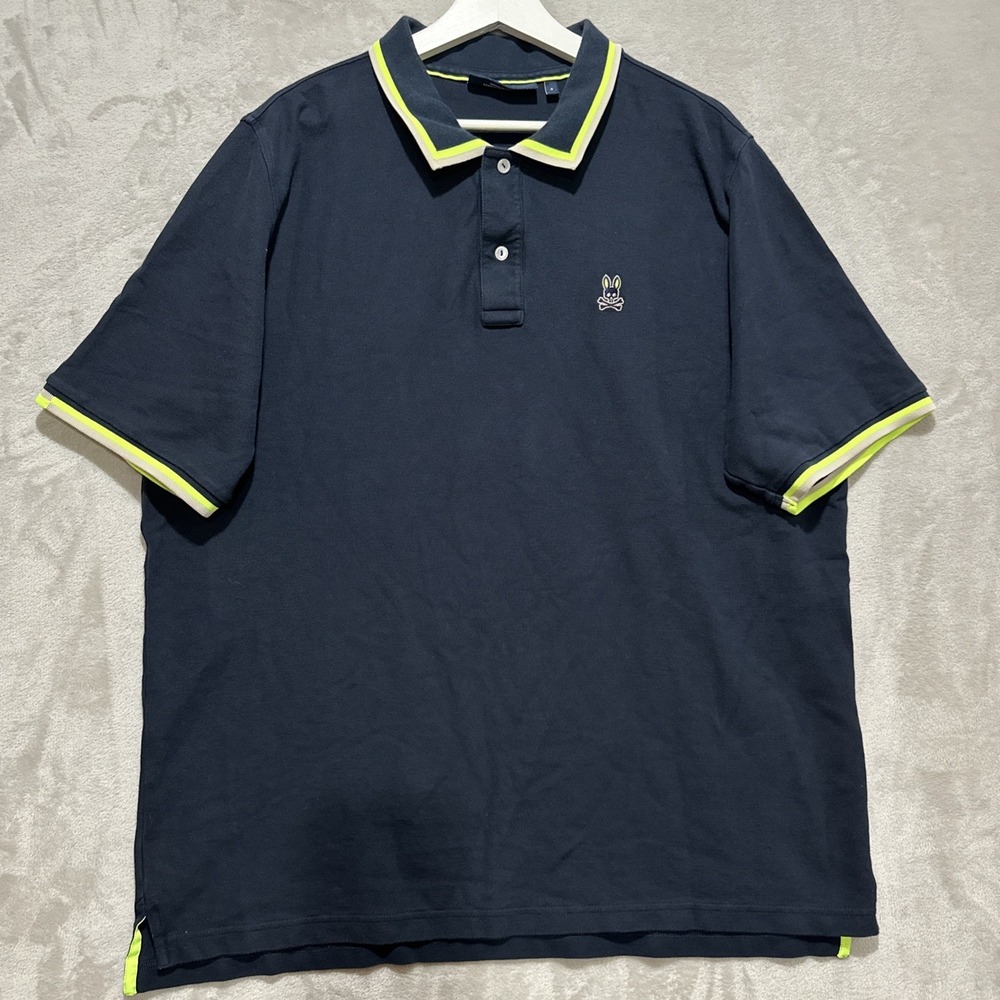 Psycho Bunny Pique Polo Men's 9 Navy Short‎ Sleeve Embroidered Logo Collared